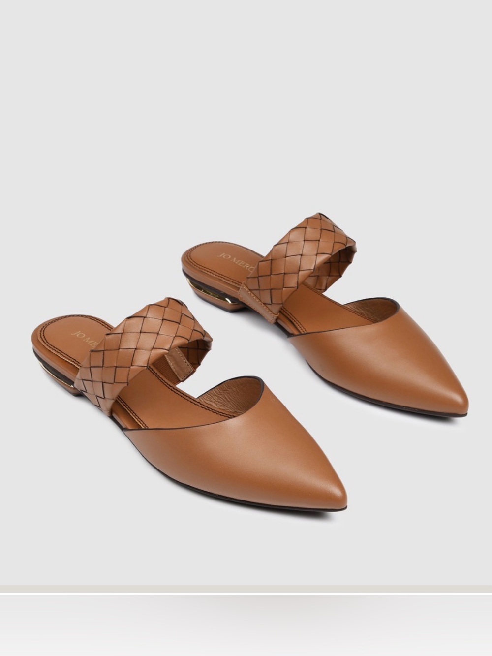 Jo Mercer Woven Strap Pointed Toe Mules - Tan size 9.5